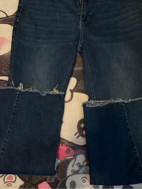 Dark Blue Distressed Wide-Leg Jeans